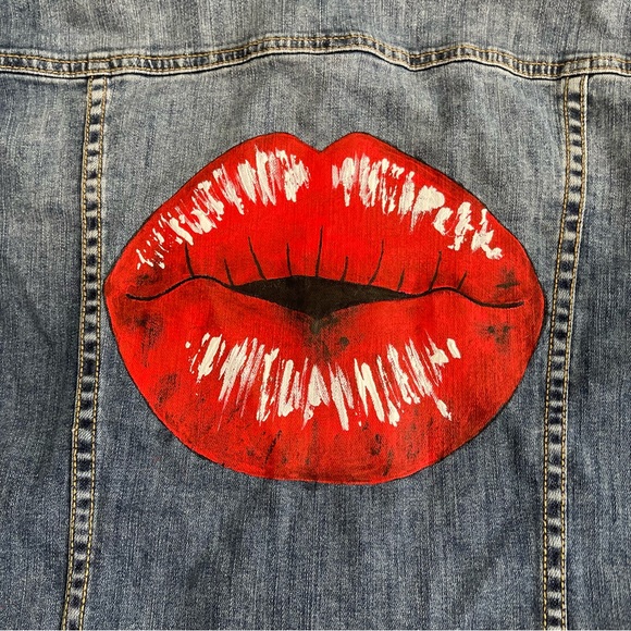 Kut from the Kloth Denim Amelia Jacket Women’s Size XL Medium Wash Red Lips - Picture 7 of 10